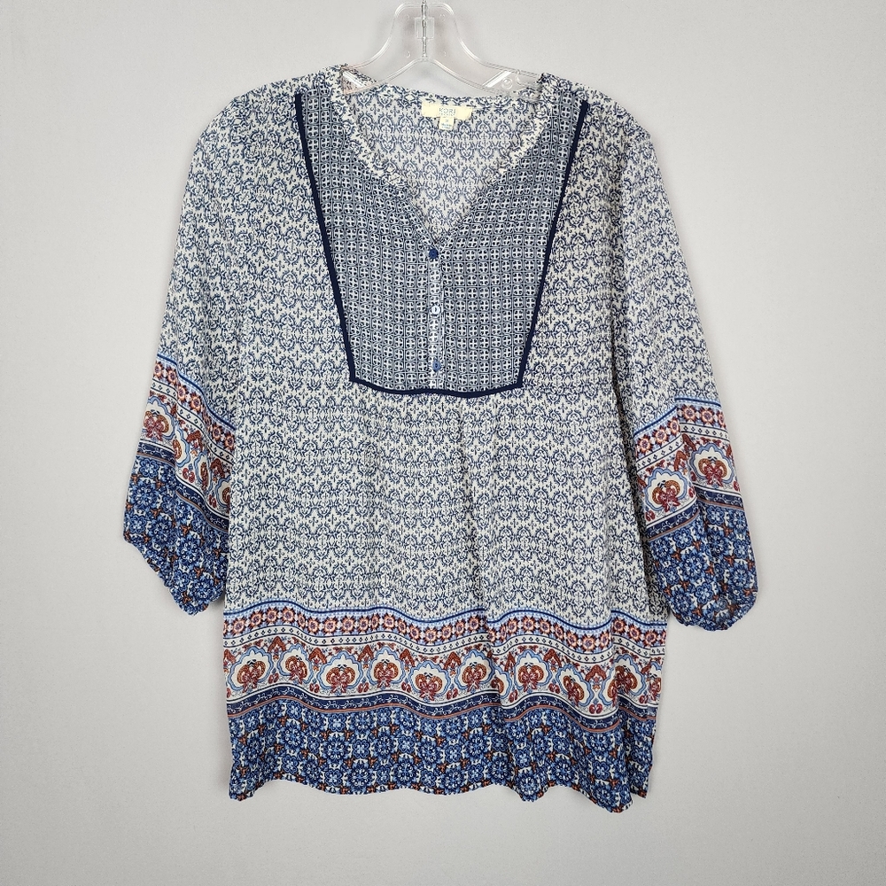 Kori Blue Boho Shirt Sheer Sz Small